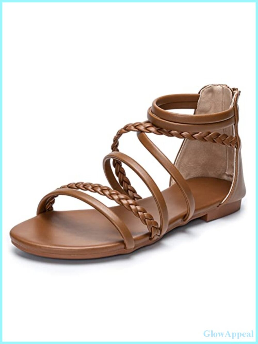 Women's Braided Strappy Flat Sandals Open Toe Gladiator with Back Zipper
